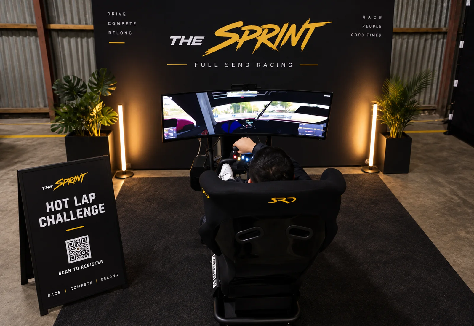 The Sprint Hot Lap Challenge racing simulator setup at an Adelaide event